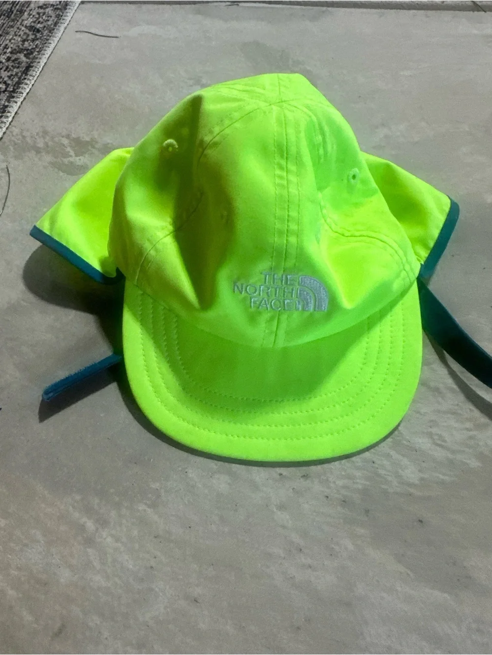 The North Face Neon Yellow Sun Hat with Teal Trim